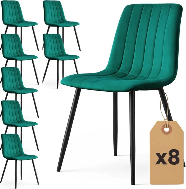 Sada ôsmich jedálenských stoličiek LIVO zamatové, fľaškovo zelené / čierne nohy (8 ks)