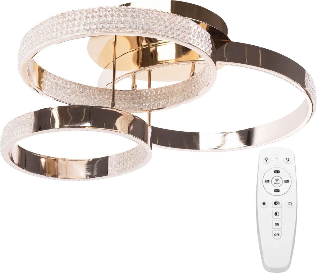 Toolight Toolight, LED kryštálové stropné svietidlo s diaľkovým ovládaním 42W, G003-C, zlatá lesklá, OSW-09744