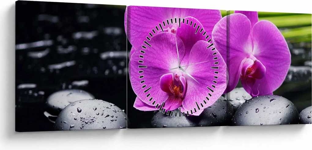 Obraz - Orchidey (s hodinami) (90x30 cm)