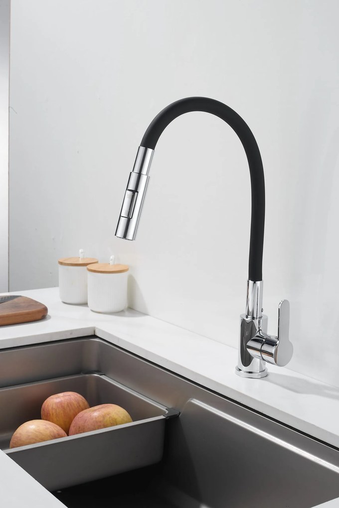 Gamma Flex 4000, stojanková drezová batéria s flexibilným ramenom, 2-funkčný výtok, čierna-chróm, GMA-BFX-4000CH