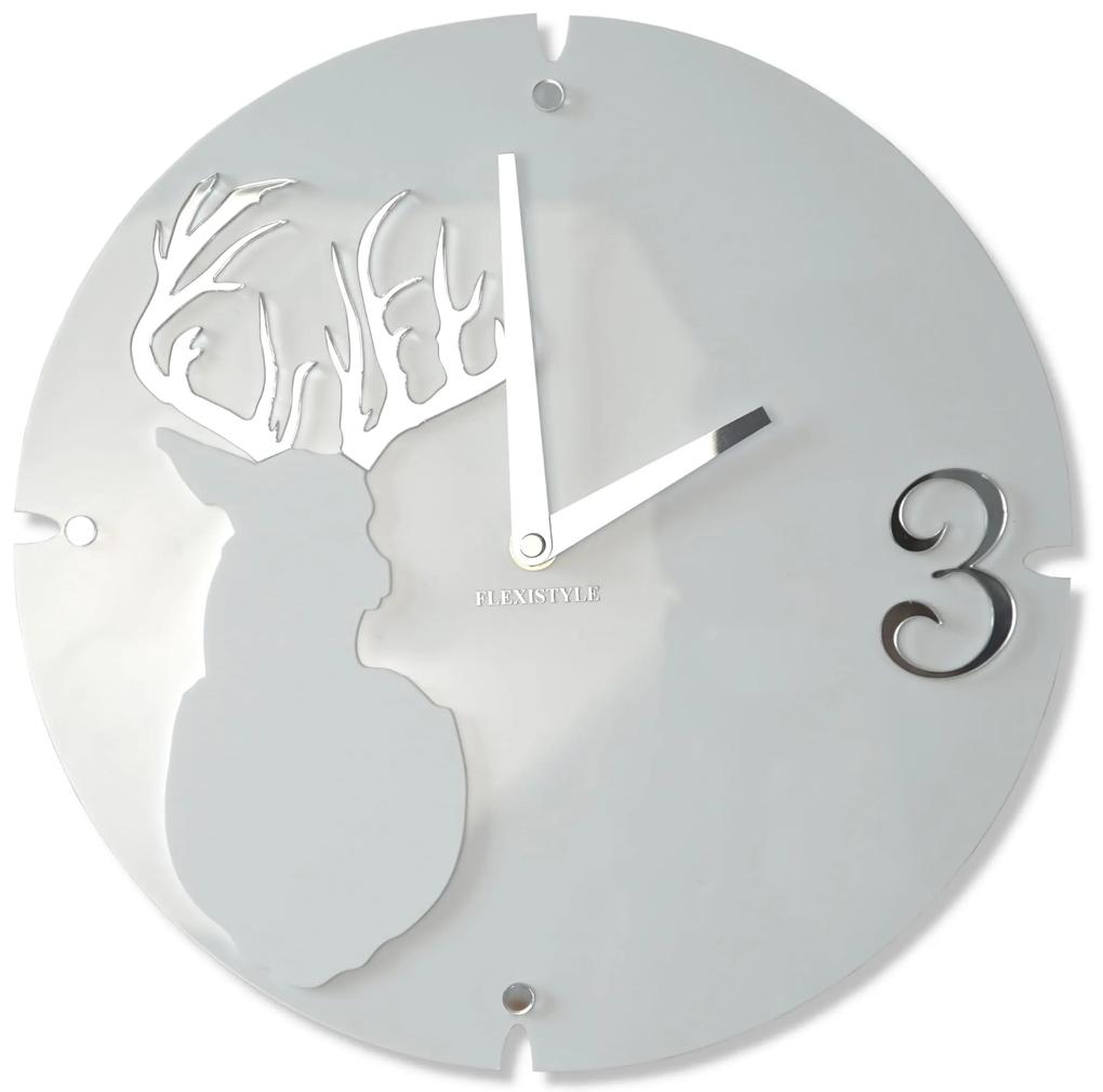 Dizajnové nástenné hodiny Jeleň Flex z66d-2, 30 cm, biele matné