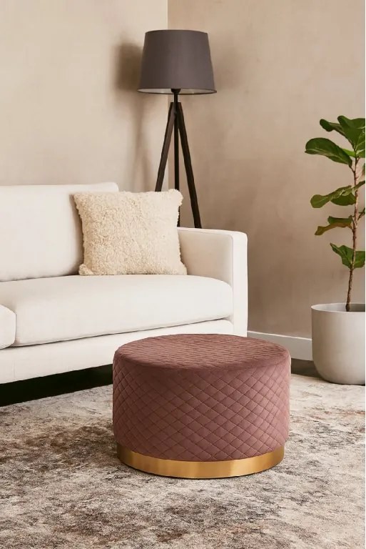 Noela Zamatový puf so zlatou základňou LUMI ružový