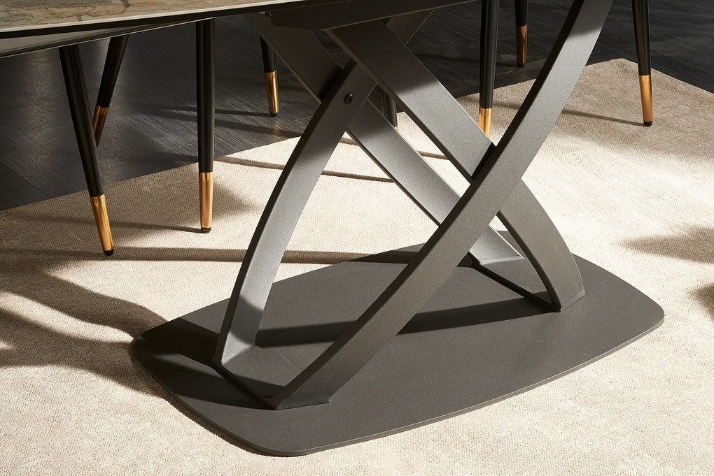 Jedálenský stôl Inceptun 130-190cm tmavomodrý mramorový vzhľad