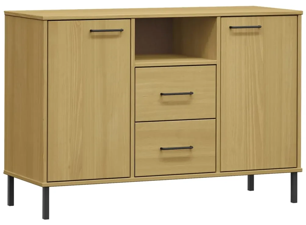 vidaXL Komoda s kovovými nohami hnedá 113x40x77 cm masívne drevo OSLO