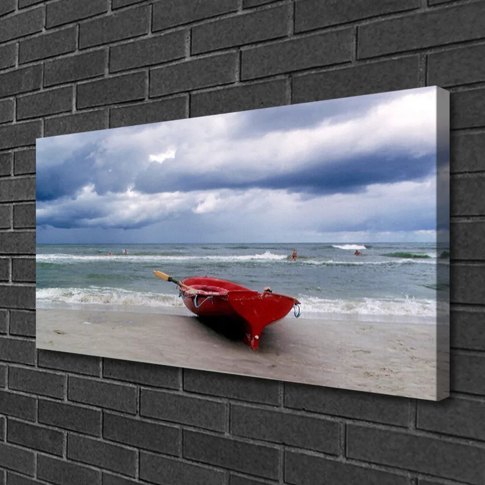 Obraz Canvas Loďka pláž more krajina 125x50 cm
