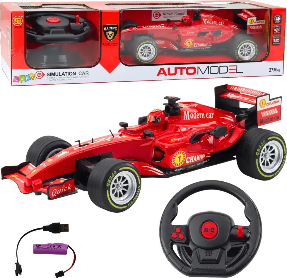 LEAN Toys Diaľkovo ovládané pretekárske auto RC s volantom, svetlami a zvukmi, mierka 1:12, červené