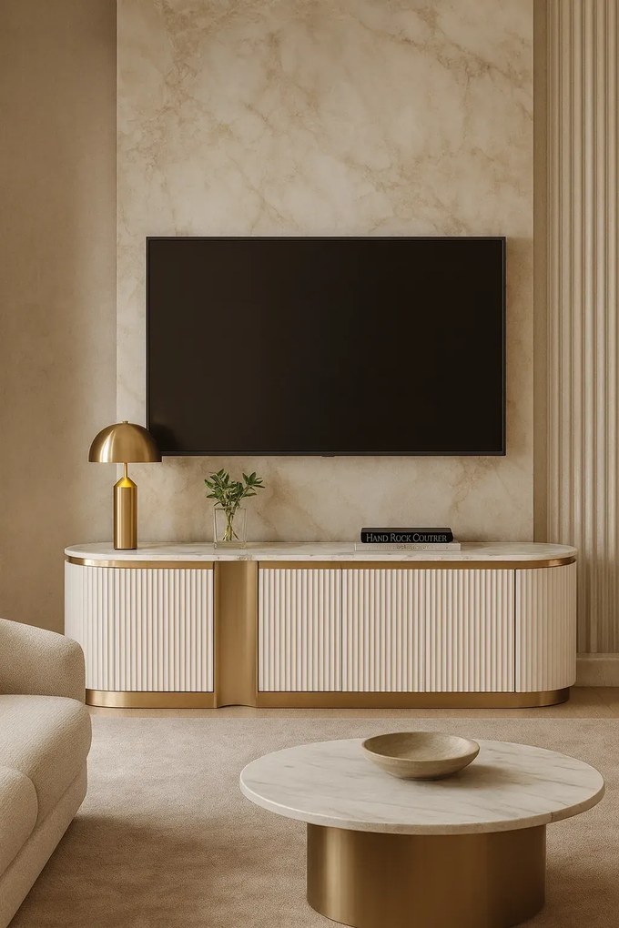 TV stolík Stilig ST916 200 cm mramor/ecru/zlatý