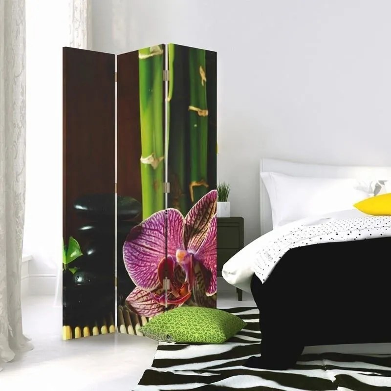 Gario Paraván Zen s ružovou orchideou Rozmery: 110 x 170 cm, Prevedenie: Otočný paraván 360°