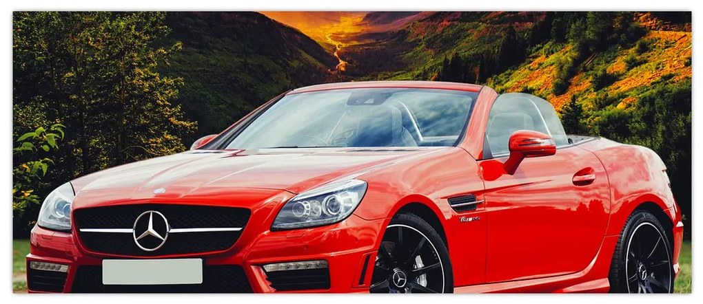 Obraz - červený Mercedes (120x50 cm)