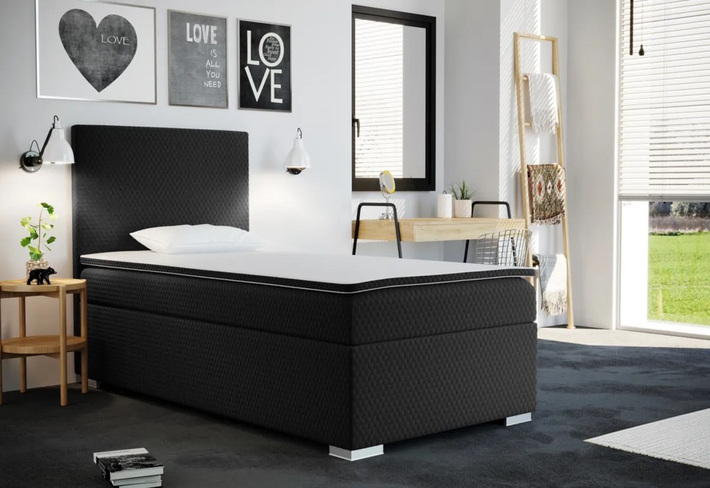 Čalúnená posteľ boxspring ICON + topper, 90x200, sawana pik honey 14, pravá