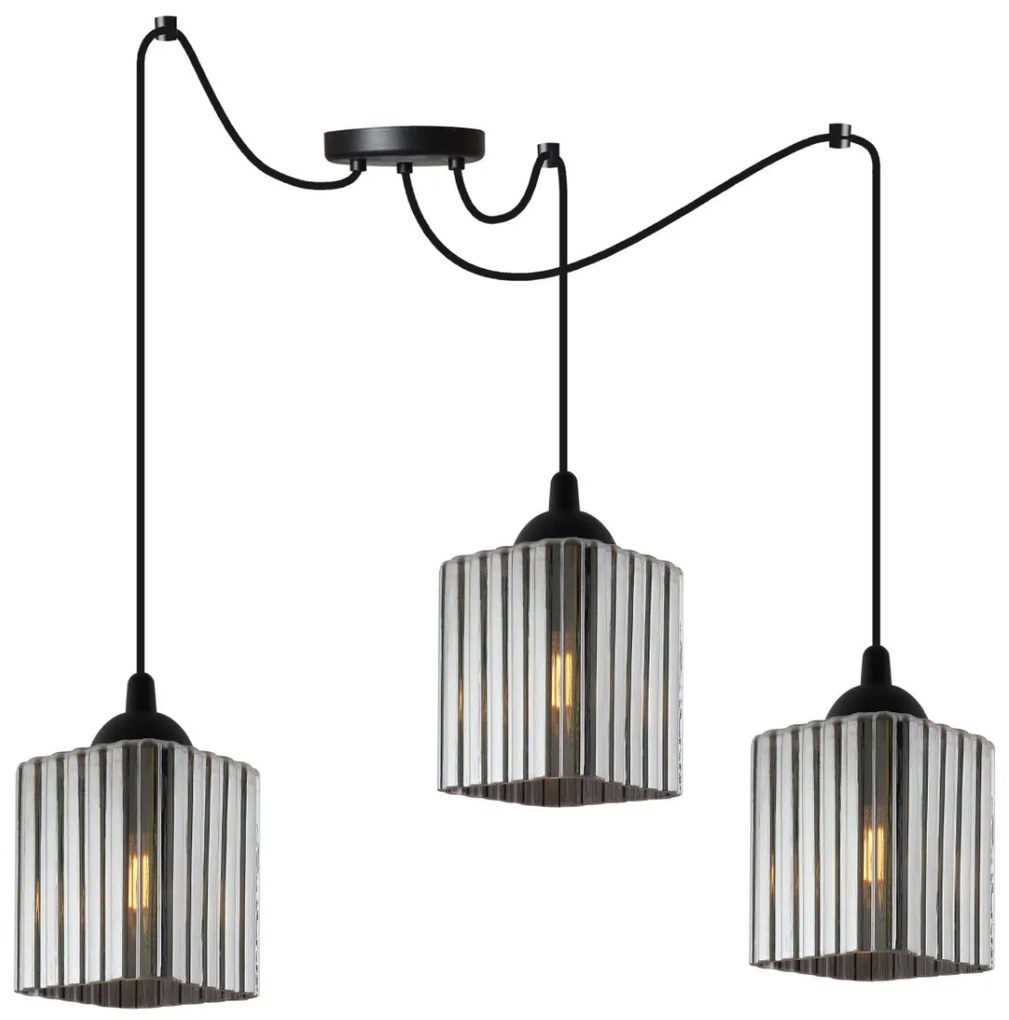 Závesné svietidlo Riffle Square Spider, 3x grafitové sklenené tienidlo, b