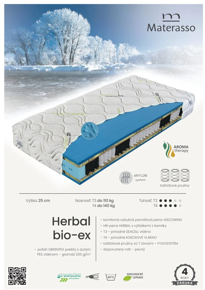 Materasso Taštičkový matrac Herbal bio-ex Rozmer: 100 x 200 cm, Tvrdosť: T4