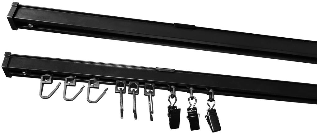 Dekorstudio Stropná hliníková koľajnica SMART čierna - dvojradová Dĺžka: 440cm, Typ príslušenstva: Bežce so štipcami