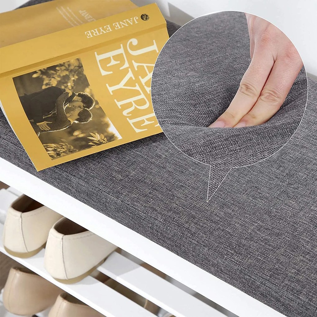 Bambusový botník, lavica na topánky, biely a šedý