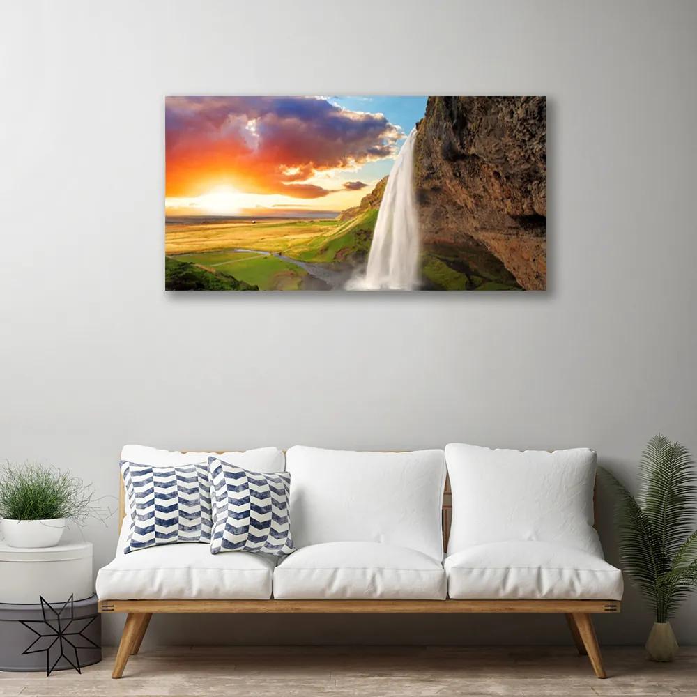 Obraz Canvas Vodopád slnko krajina 125x50 cm