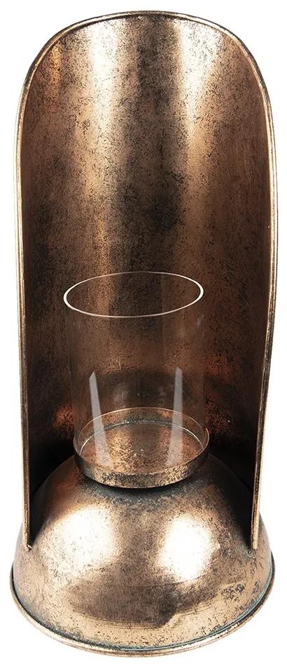 Medený antik kovový svietnik so skleneným valcom - Ø 17*35 cm
