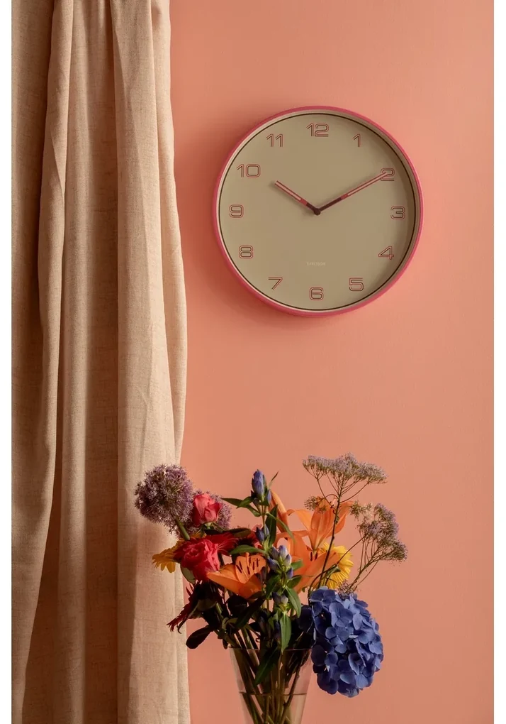 Dizajnové nástenné hodiny Karlsson 6013BP ružové,priemer 40 cm