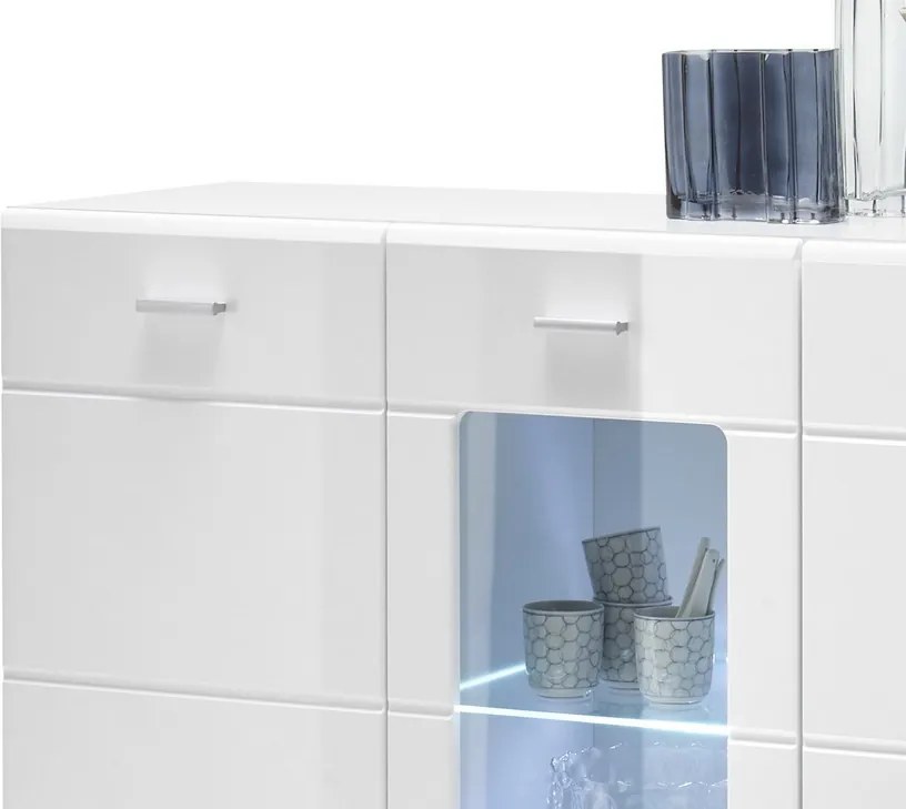 Vysoká komoda s presklením Enrique, biela lesk