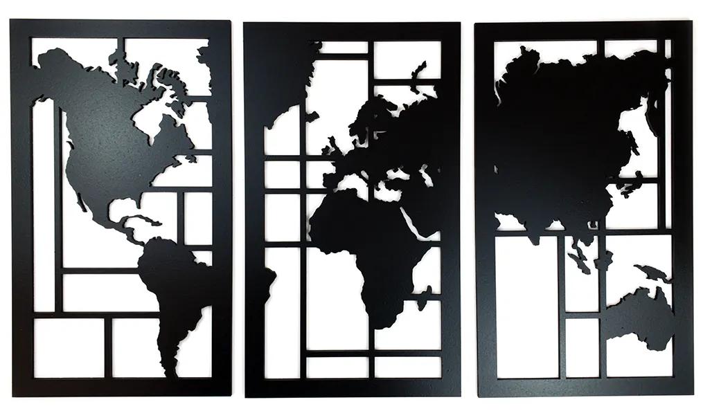 Veselá Stena Drevená nástenná dekorácia Mapa sveta čierna