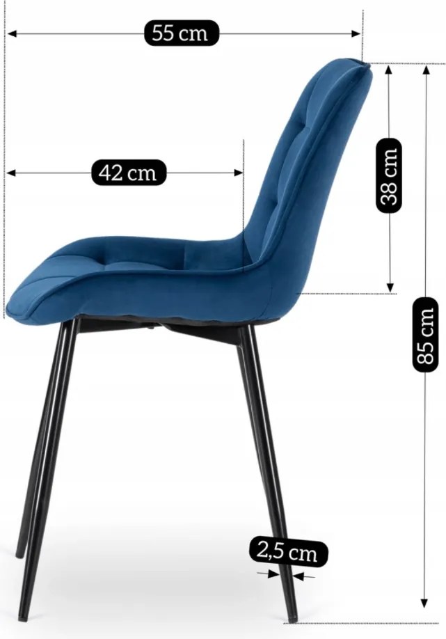 Zamatová stolička CHRIS v námorníckej modrej farbe