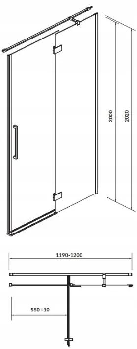 Cersanit Crea, krídlové dvere do otvoru 120X200 cm (pravé), 8mm číre sklo, chrómový profil, S159-004