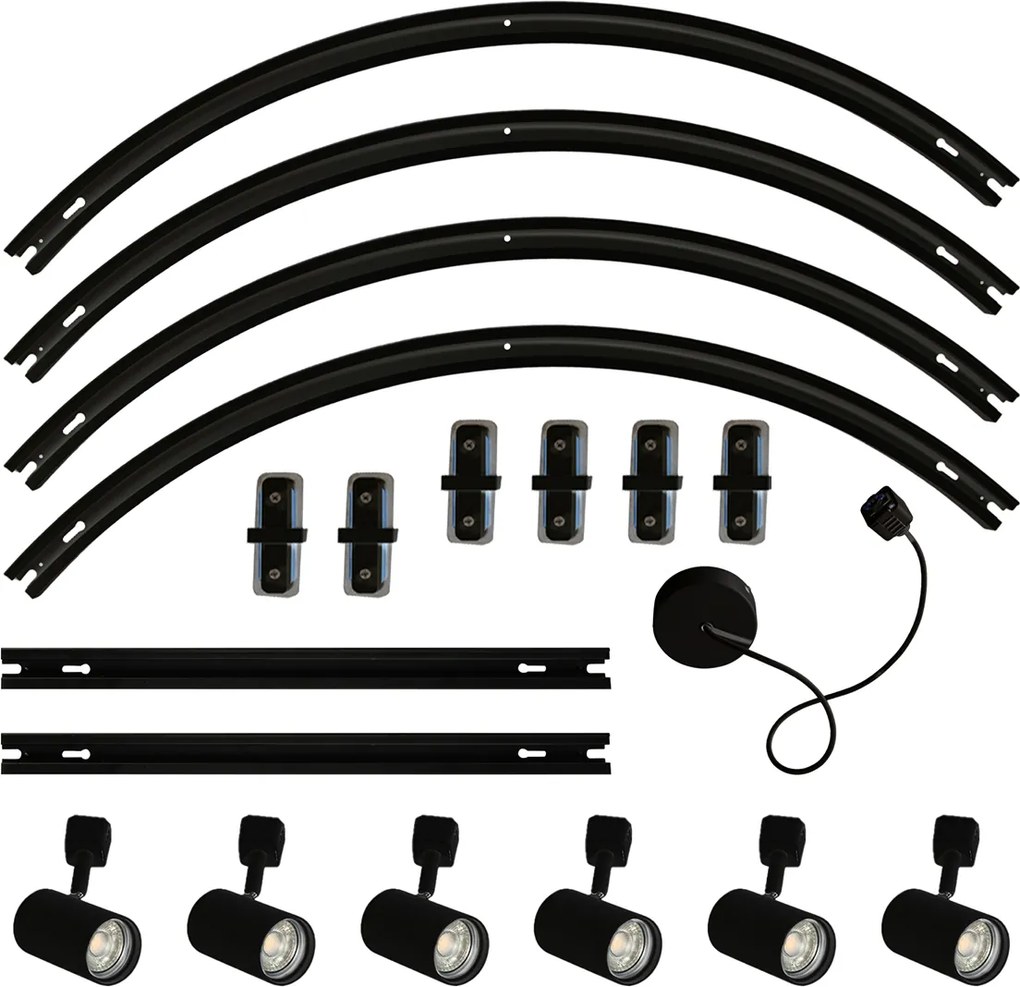 Moderný koľajnicový systém s 6 čiernymi bodovými svetlami, 1-fázový, oválny 100 cm - Iconic Jeana