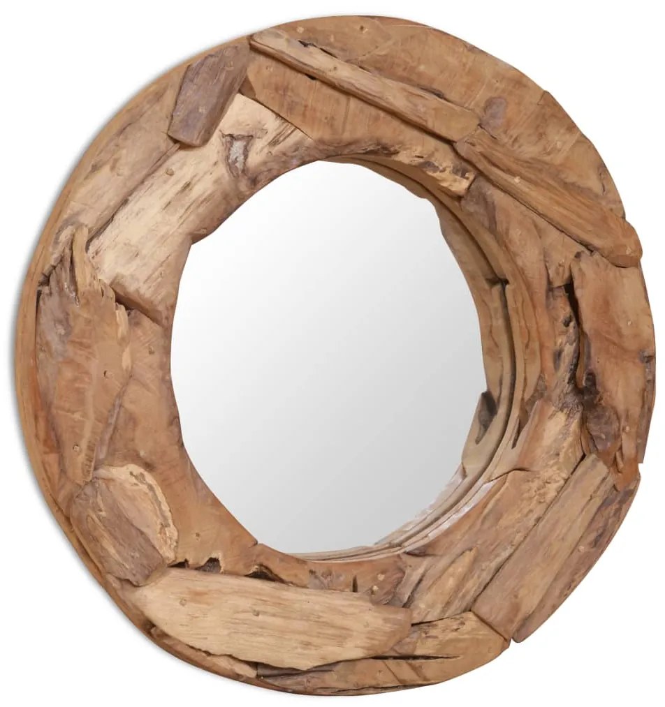 vidaXL Dekoratívne zrkadlo z teakového dreva, 60 cm, okrúhle