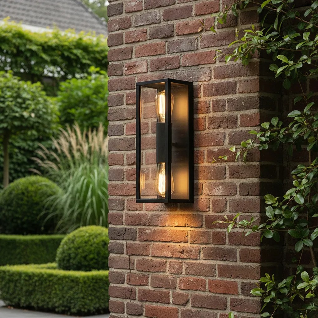 Priemyselná nástenná lampa čierna 38 cm 2-svetlo IP44 - Charlois