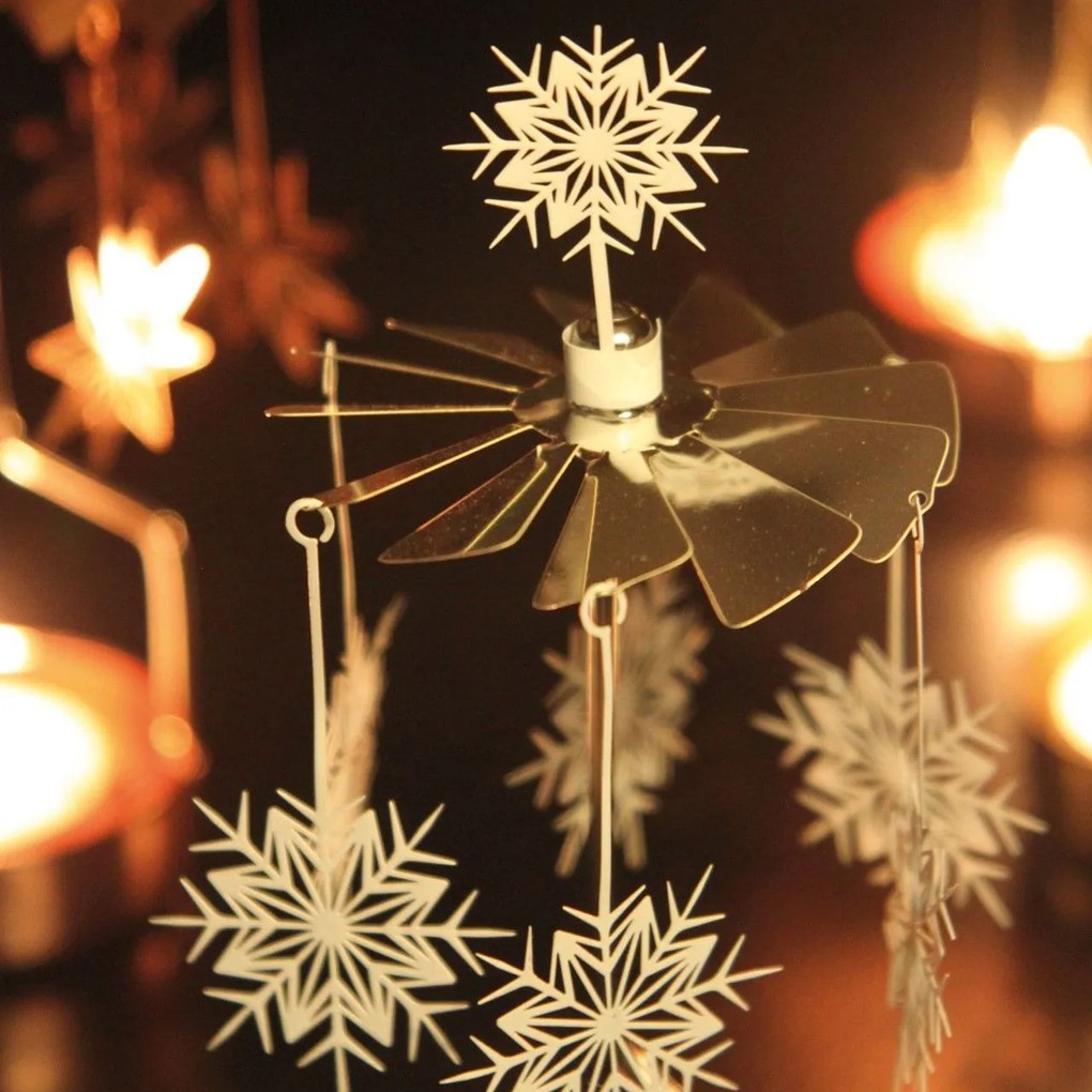 Pluto Design Rotujúci svietnik Silver Snowflakes