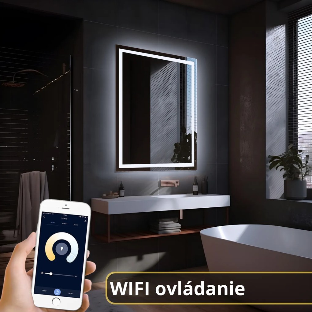 LED zrkadlo Moderna 60x80cm studená biela - wifi aplikácia