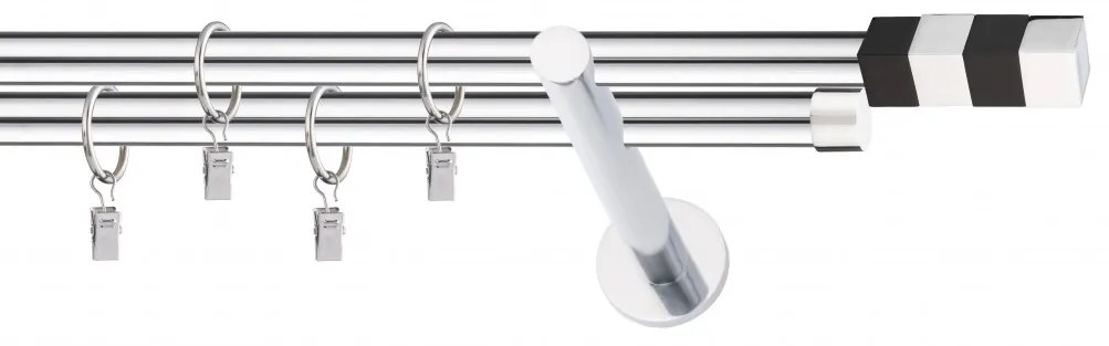 Dekorstudio Chrómová dvojradová garniža čierny MAGNUM 19mm Dĺžka: 420cm, Typ uchytenia: Držiak dvojitý modern, Typ príslušenstva: Krúžky tiché so štipcami