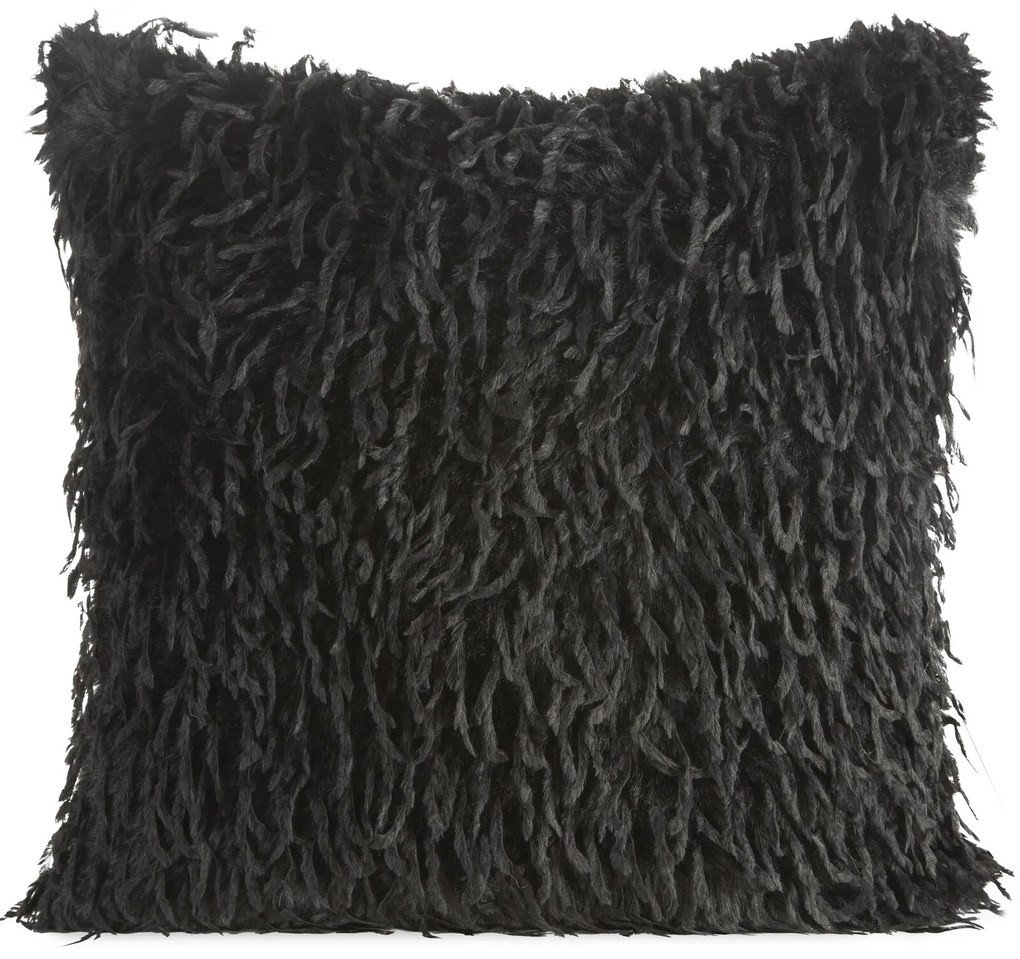 CHLPATÁ DEKORAČNÁ OBLIEČKA NA VANKÚŠ ADORE 45X45 CM ČIERNA