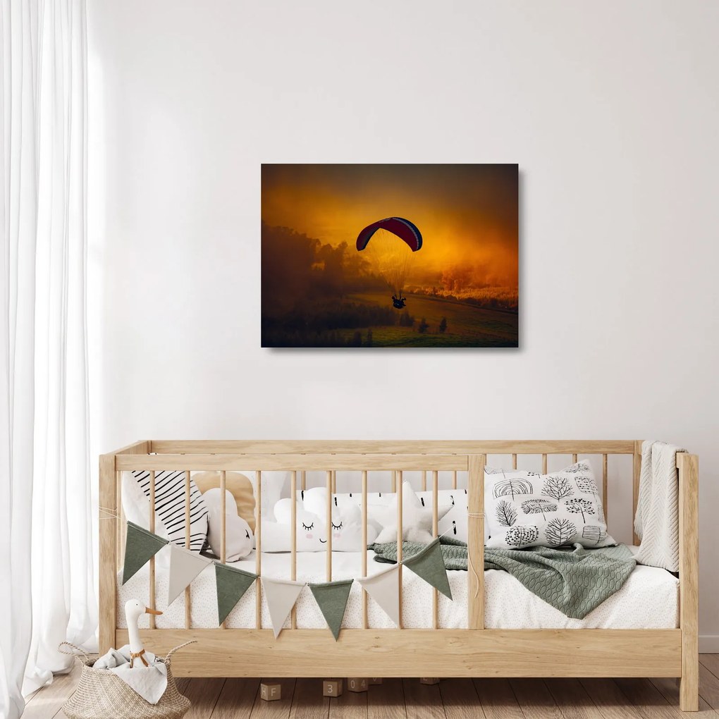 Sklenený obraz parašutistu v západe slnka (70x50 cm)