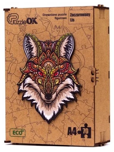 007137 3D drevené puzzle handmade - Červenooká líška A4