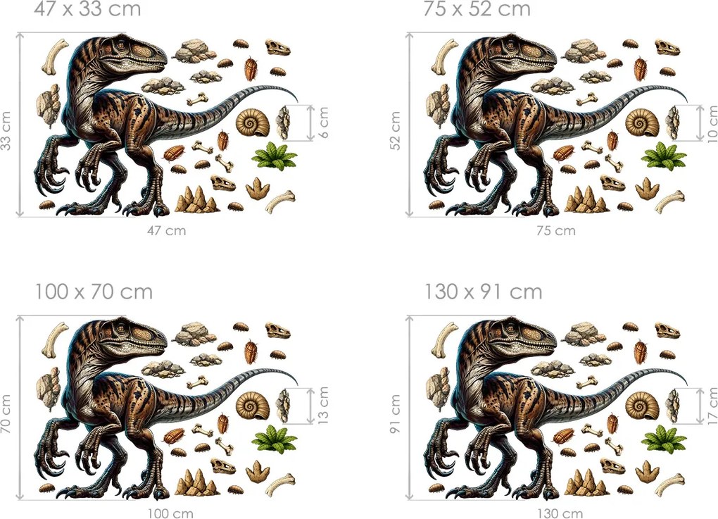 Velociraptor textilní prelepiteľná nálepka na stenu hárok 47 x 33 cm