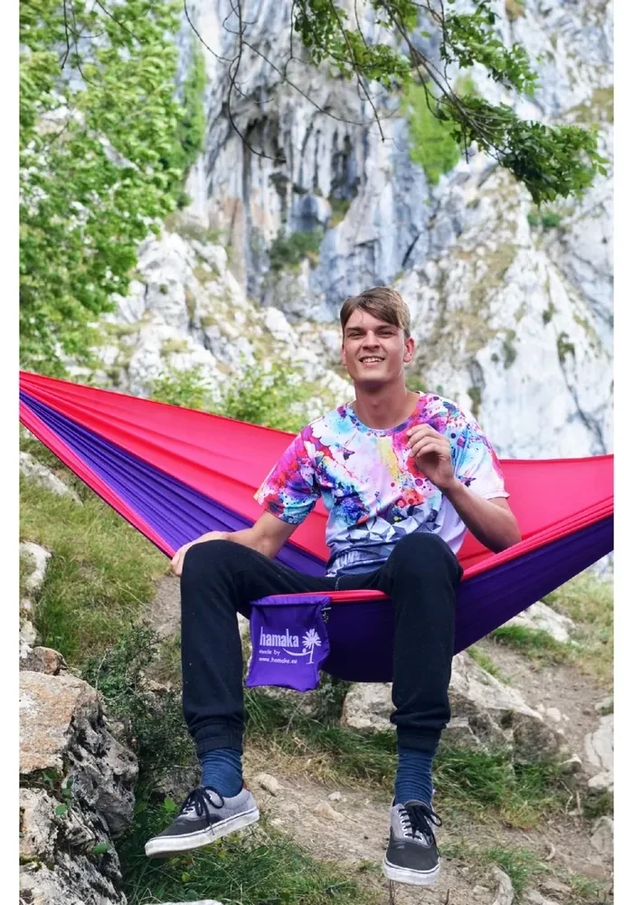 Hojdacia sieť Hamaka Originál pre jedného, ružová / purpurová