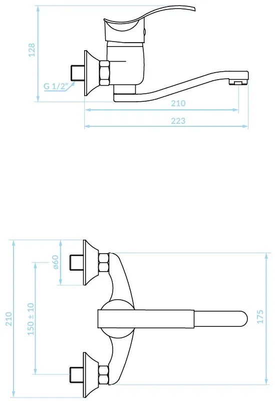 Kuchinox Argo, nástenná umývadlová batéria L-210, chrómová, LAV-BKA_050D