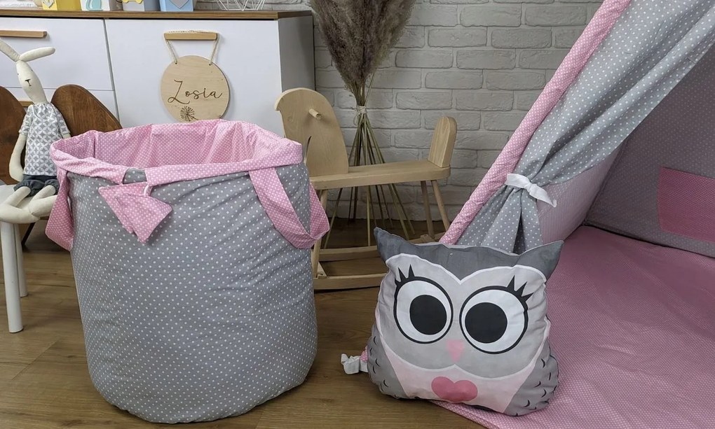 Detský stan TEEPEE (TÝPIE) ANIMALS s doplnkami - PLAMENÁK A KAMARÁDI - šedý/ružový
