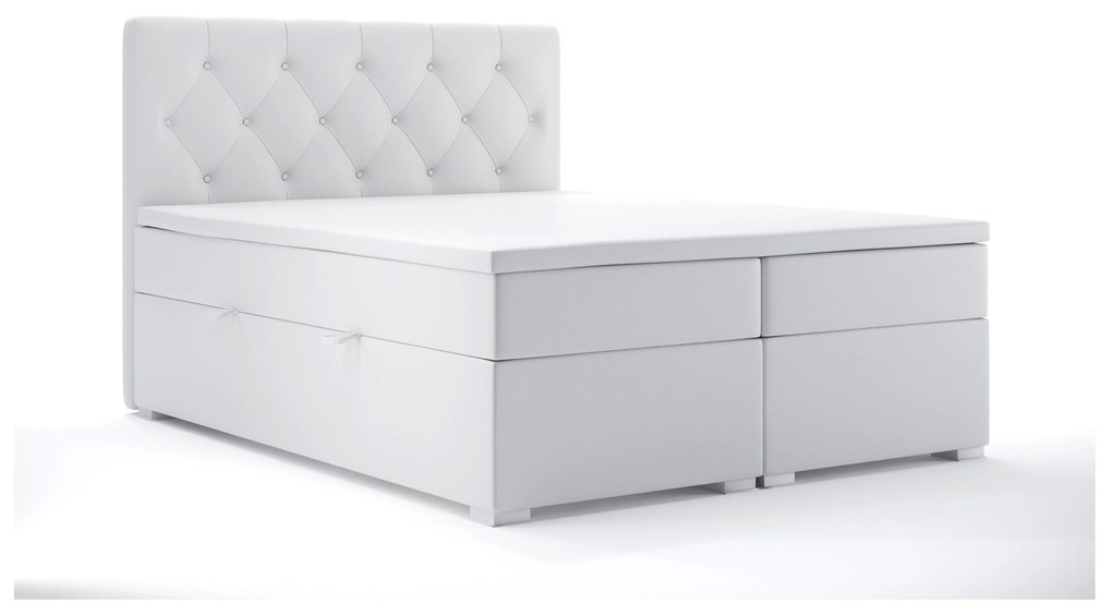 Manželská posteľ Boxspring 180 cm Ronda (biela ekokoža) (s úložným priestorom). Akcia -20%. Vlastná spoľahlivá doprava až k Vám domov. 1044321