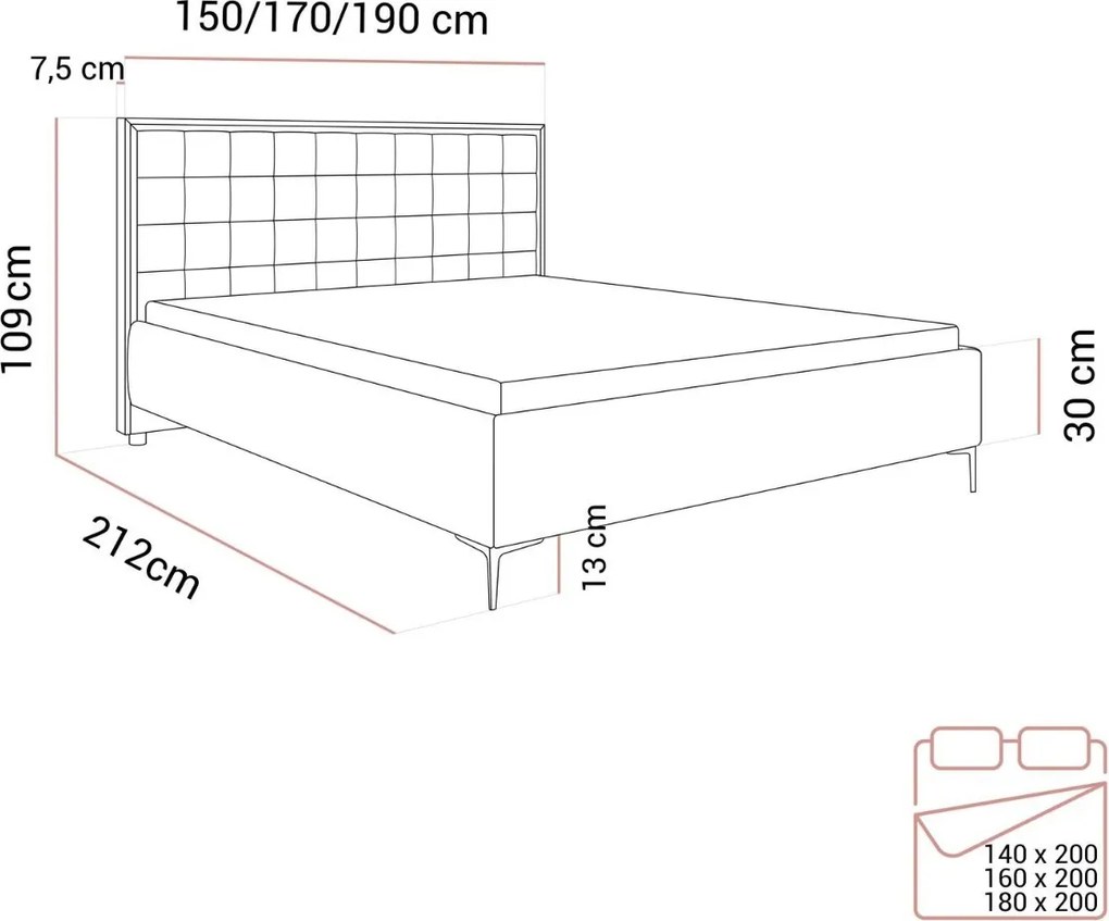 ČALÚNENÁ POSTEĽ NOEMI SILVER 180x200 S ROŠTOM ROYAL VELVET 170