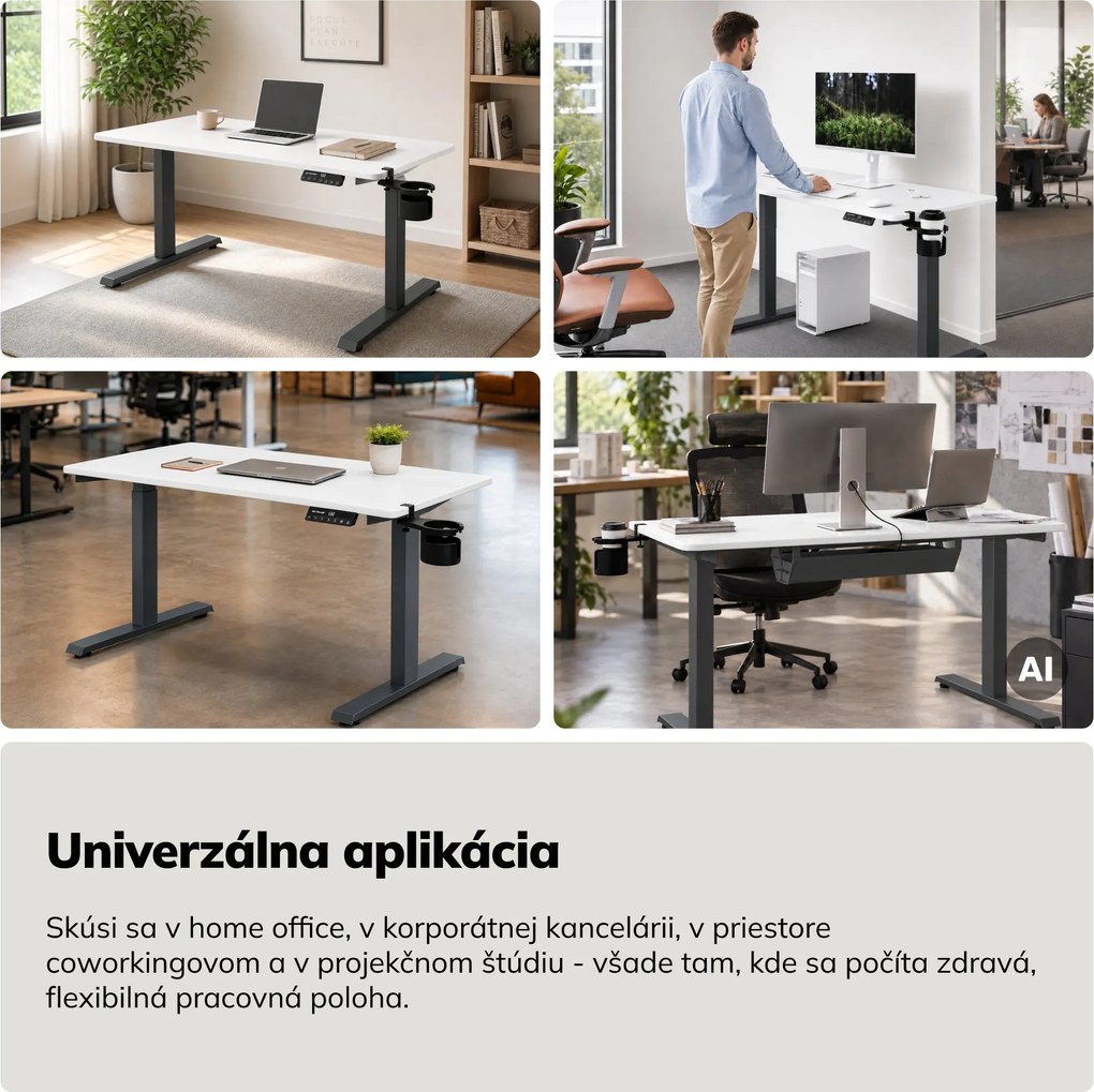 Elektrický stôl s nastavením výšky ergonomický antracitovo-bieli, 1200x600 mm: ARIA
