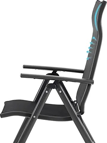 2 ks skladacích záhradných stoličiek s operadlom nastaviteľným v 8 uhloch, nosnosť 150 kg na stoličku, čierne