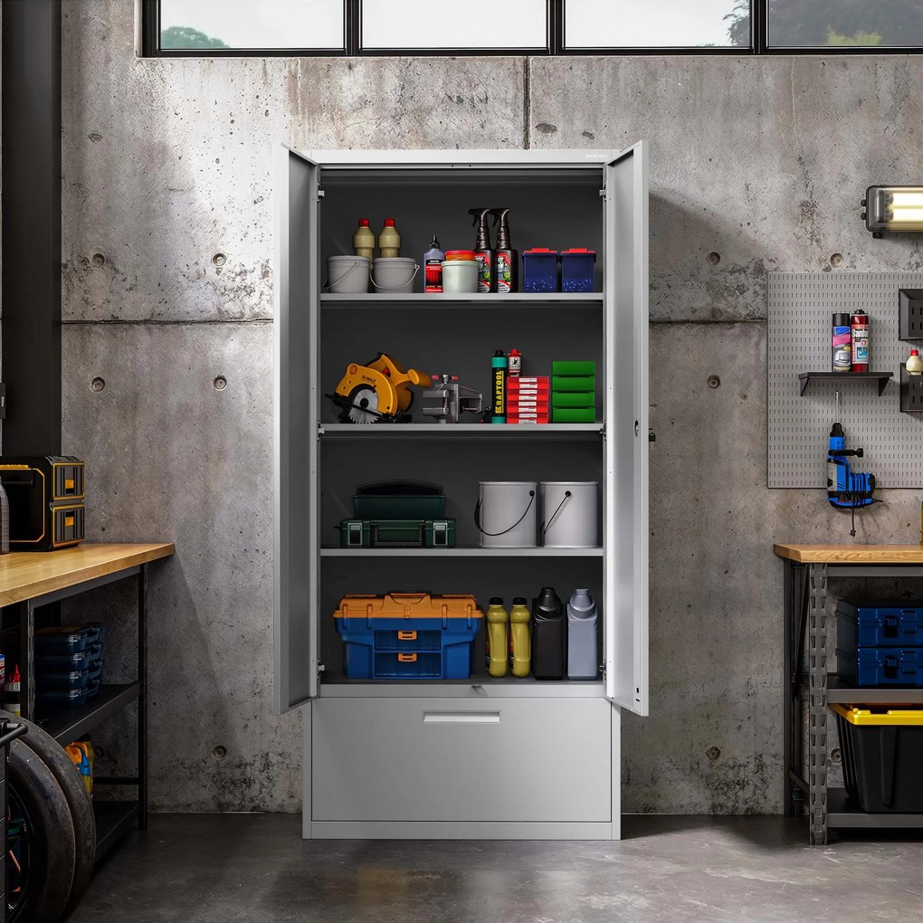 Modulárna kovová multifunkčná skriňa s vysokou zásuvkou sivá MEGAN 1950 x 900 x 400 mm