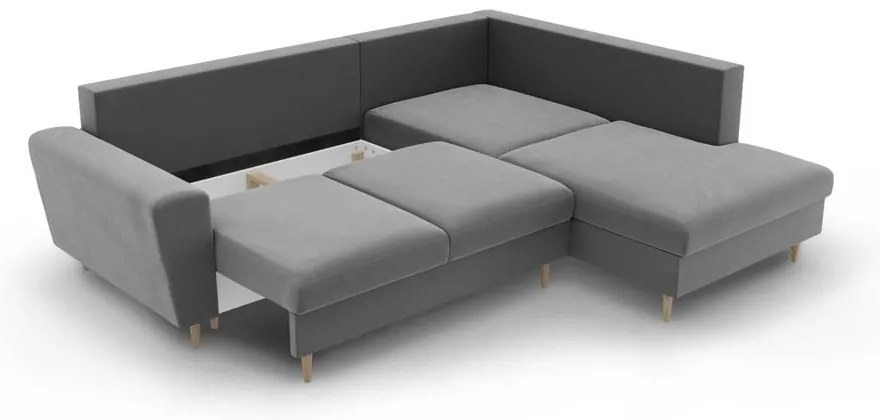 Svetlosivá zamatová rozkladacia/s úložným priestorom rohová pohovka (pravý roh/do L) Kyoto – Cosmopolitan Design