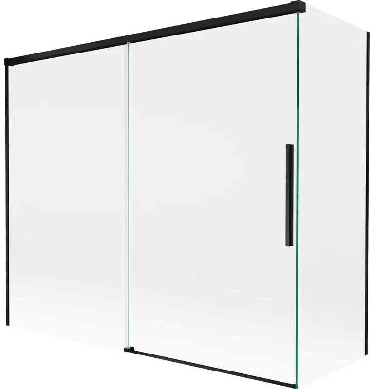 Mexen Rox, 2-krídlová posuvná vaňová zástena 180 + 90 x 150 cm, 8mm číre sklo, čierny matný profil, 8C9-180-090-70-00