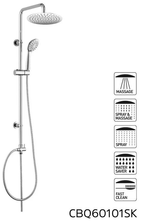 Mereo, Sprchový set Sonáta s tyčou, hadicou, ručnou a hlav. guľatou sprchou, MER-CB60101SPA