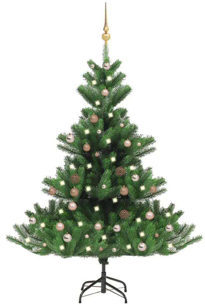 Umelý vianočný stromček jedľa Nordmann LED a gule zelený 120 cm 3077644