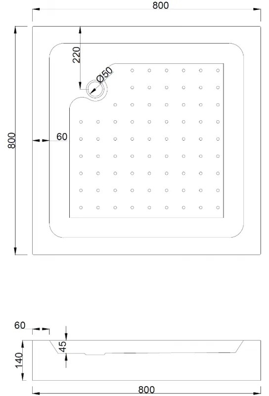 Mexen Rio, štvorcový sprchovací kút s posuvnými dverami 80 x 80 cm, 6mm číre sklo, chrómový profil + biela vysoká sprchová vanička Rio, 860-080-080-01-00-4510