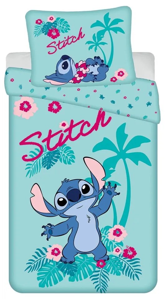 Modrá bavlnená detská obliečka na jednolôžko 140x200 cm Lilo a Stitch "Hawaii" – Jerry Fabrics