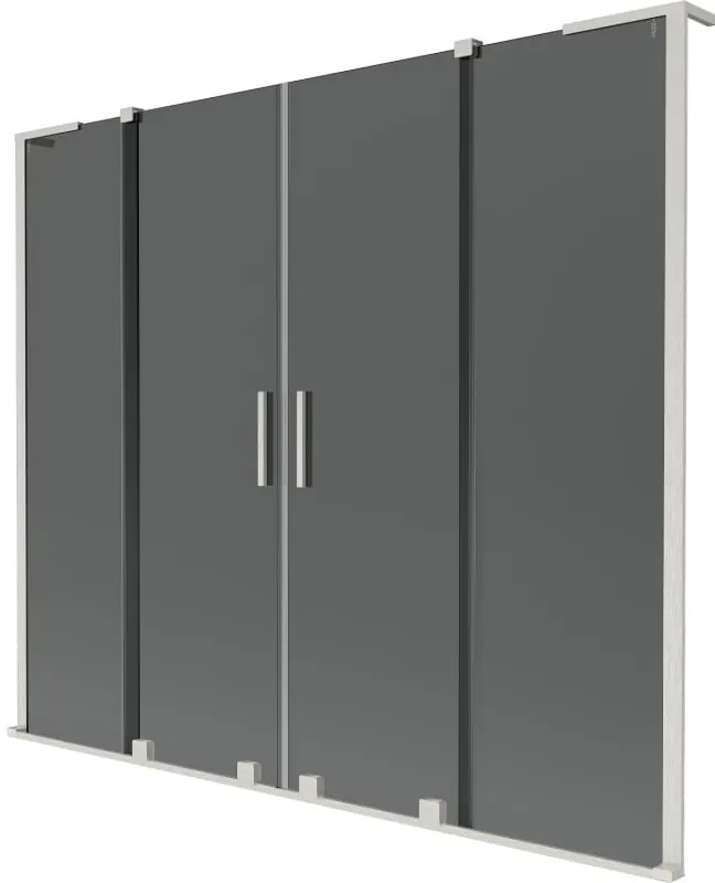 Mexen Velar L Duo, 2-krídlová posuvná vaňová zástena 170 x 150 cm, 8mm šedé sklo, brúsená oceľ, 896-170-003-42-97